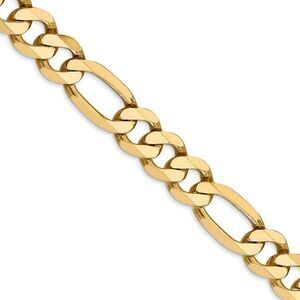 Men's 8.75mm, 14k Yellow Gold, Flat Figaro Chain Necklace, 26 Inch